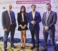  ?? ?? Attending the event for the 2024 Philippine Economic Spotlight with the author from (L-R) Lorens Ziller, ICCPI Executive Director; Gabrielle Lopez, Head of Marketing and Events and Mr. Riccardo Caldera.