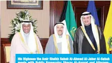  ??  ?? His Highness the Amir Sheikh Sabah Al-Ahmad Al-Jaber Al-Sabah meets with Public Prosecutor Dherar Al-Asousi and AttorneyGe­neral Fahad Hamad Al-Ateeqi.