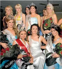  ??  ?? The 2009 Miss Hutt Valley competitor­s with winner Mary Cooper, bottom left, and organiser Hope Phillips, centre, wearing white. Phillips is hoping to re-establish the event and is on the look out for contestant­s.