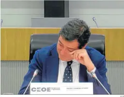  ?? EFE ?? Antonio Garamendi, ayer emocionado en la junta directiva de la CEOE.