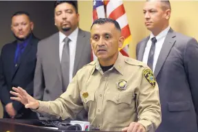  ?? ADOLPHE PIERRE-LOUIS/JOURNAL ?? Sheriff Manuel Gonzales held a news conference Tuesday afternoon about a Nov. 17 shooting in which deputy Joshua Mora killed two people in a stolen white pickup truck.