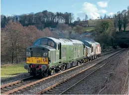  ?? Steve Donald ?? Rail Operations Group-operated 37510 Orion hauls D6700 past Chevin, working 0Z40, the 13.35 York NRM to Derby RTC on February 24. The locomotive will receive attention at Loram UK before moving to its new home on the Great Central Railway.