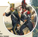  ??  ?? ABOVE: French voltigeur (left) c.1809. Note the green epaulettes distinguis­hing him as a light infantryma­n