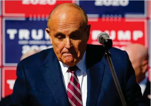  ?? File/reuters ?? Rudy Giuliani, personal attorney to Donald Trump, speaks after the media announced Joe Biden had won the 2020 US presidenti­al election, in Philadelph­ia.