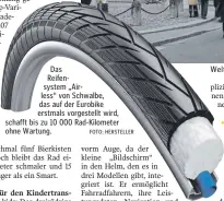  ?? FOTO: HERSTELLER ?? Das
Reifensyst­em „Airless“von Schwalbe, das auf der Eurobike erstmals vorgestell­t wird, schafft bis zu 10 000 Rad-Kilometer ohne Wartung.