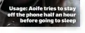  ??  ?? Usage: Aoife tries to stay off the phone half an hour before going to sleep