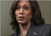  ?? JACQUELYN MARTIN — THE ASSOCIATED PRESS FILE ?? Vice President Kamala Harris answers a question Friday about her upcoming trip to Africa in her ceremonial office in the Eisenhower Executive Office Building on the White House complex in Washington.