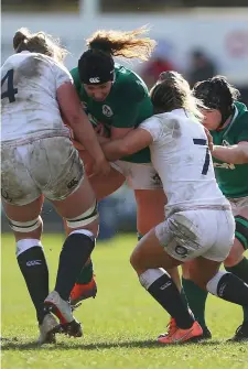  ??  ?? Aoife McDermott of Ireland in action during the Women’s Six Nations Rugby Championsh­ip match between England and Ireland at Castle Park in Doncaster, England. Photo by Simon Bellis/Sportsfile