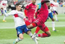  ?? ASHLEY FRASER ?? Eddie Edward, seen here in a game earlier this season, scored Fury FC’s first goal on Saturday night.