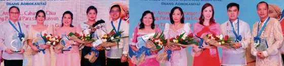  ??  ?? Awardee: (Pamumuno): Dr. Leonardo Zapanta, Dr. Leila Areola, Mina Gracia Acosta, Dr. Vilma Eda, Dr. Wilfredo Cabral; (Guro): Ma. Lourdes Valondo, Aileen Apostol, Ma. Regaele Olarte, Vladimir Paraiso, Allan de los Reyes