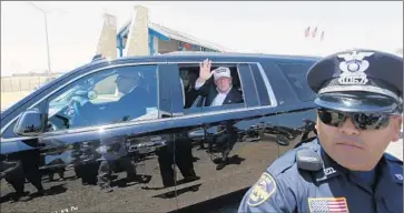  ?? LM Otero
Associated Press ?? REPUBLICAN presidenti­al hopeful Donald Trump tours a border checkpoint in Laredo, Texas. “There is great danger with the illegals, tremendous danger with illegals,” he told a crowd gathered there.