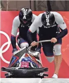  ?? ANDREW P. SCOTT/USA TODAY SPORTS ?? Justin Olsen and Evan Weinstock of the USA are 12th after the first two runs in two-man bobsled.