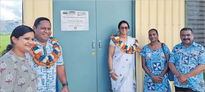  ?? Picture: SUPPLIED ?? Tavua Hospital’s Sub-Divisional Medical Officer, Dr Renita Maharaj (left), FIJI Water Foundation director Semi Lotawa, Ministry of Health and Medical Services Head of Wellness, Dr Devina Nand, Empower Pacific board member Irene Kumar and CEO Patrick Morgam outside the Tavua Health and Wellness Centre.