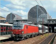  ?? SHAUN WALLACE ?? New DSB Vectron EB 3216 at Høje Taastrup in the suburbs of Copenhagen with train Re74149, the 13.22 to Ringsted on August 30, 2021. During the summer period eight Vectron locos were in weekday use between Copenhagen and Ringsted /Helsingør.