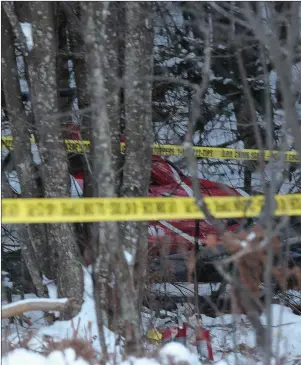  ?? CP PHOTO ?? A crashed Hydro One helicopter can be seen through trees near Tweed, Ont. Four Hydro One employees were killed Thursday in a helicopter crash, police and the utility reported.