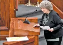  ?? STAFF PHOTO BY ROBIN RUDD ?? In 2022, Helen Burns Sharp concludes her remarks to the Hamilton County Commission on tax increment financing .