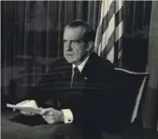  ?? ASSOCIATED PRESS ?? President Richard Nixon announces in a nationwide broadcast on Aug. 8, 1974, that he will resign the presidency.