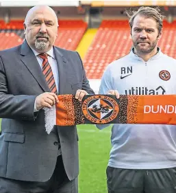  ?? Pictures: Mhairi Edwards/SNS. ?? United managing director Mal Brannigan, top, has announced Covid-19 measures, with the club now operating with a skeleton staff, including Tony Asghar and Robbie Neilson, above.