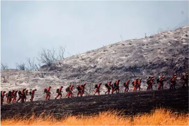  ?? AP PHOTO BY RINGO H.W. CHIU ?? Members of a hand crew work on the fire line in Yucaipa, Calif., Saturday, Sept. 5, 2020.