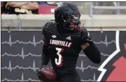  ?? (AP/Timothy D. Easley) ?? Louisville cornerback Quincy Riley returned an intercepti­on 90 yards for a touchdown in the third quarter Saturday against Wake Forest. The Cardinals scored 35 points in the third quarter en route to a 48-21 win over the No. 10 Demon Deacons.
