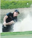  ?? JOHN LOCHER, AP ?? Phil Mickelson blasts out of a bunker on the 18th hole at Shadow Creek on Friday in Las Vegas.