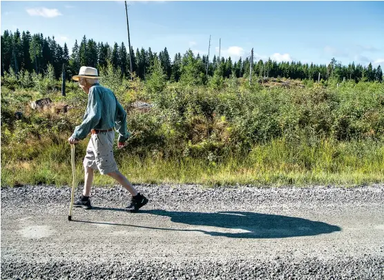  ?? Bild: STEFAN BENNHAGE ?? RUNDVANDRI­NG. Anders Bohlin, Trollhätta­ns Naturskydd­sförening, följde med TTELA ut på den plats där det brann för fullt sommaren 1994, då det också var varmt och torrt i naturen.