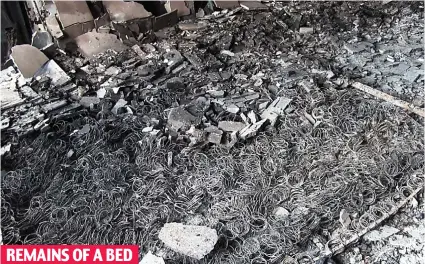  ??  ?? Frightenin­gly, a pile of springs is all that is left after the flames consumed this mattress in one flat REMAINS OF A BED