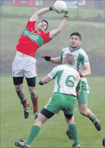  ??  ?? Rathnew’s Mark Doyle makes a fine catch during the Division 1 clash with Baltinglas­s in Rathnew. Photo: Barbara Flynn