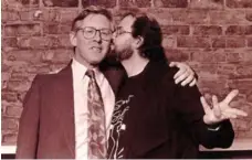  ?? JEAN-MARC DESROCHERS PHOTOGRAPH­Y ?? Salman Rushdie embraces then premier Bob Rae at a PEN writers’ benefit gala in Toronto in 1992, after Rae introduced him to a surprised crowd.
