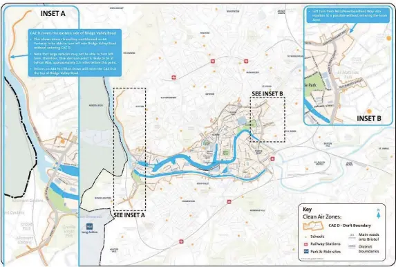  ??  ?? The council’s proposed ‘small CAZ D’ covers a boot-shaped area in central Bristol