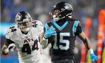  ?? ?? Carolina Panthers wide receiver Laviska Shenault Jr runs for the only touchdown of the night in Thursday’s win over the Atlanta Falcons. Photograph: Rusty Jones/AP