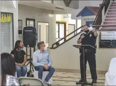  ?? PHOTO VINCENT OSUNA ?? Calexico Police Department Chief Gonzalo Gerardo (center) welcomes new Johnson Chapel AME Church Pastor Martin C. Porter and his wife, Anita, prior to services on Aug. 29 in El Centro.