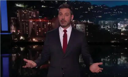  ?? Photograph: Youtube ?? Jimmy Kimmel on Joe Biden’s latest campaign slogan: ‘The “no malarkey” tour is coming to a senior center near you!’