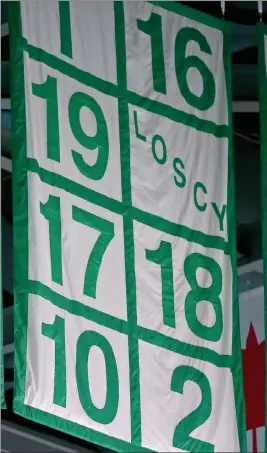  ?? STUaRT CaHILL / BosToN HeRaLD FILe ?? The Celtics banner with John Havlicek's #17 is pictured in april 2019.