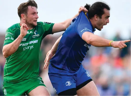  ?? RAMSEY CARDY/SPORTSFILE ?? Connacht’s Jack Carty, in action against James Lowe, stood out for the Westerners in their Leinster clash last weekend