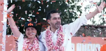  ?? ?? JORGE Álvarez Máynez acompañó a la candidata al gobierno de Morelos, Jessica Ortega, ayer, en Tepoztlán.