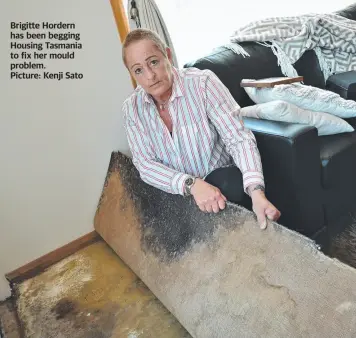  ?? ?? Brigitte Hordern has been begging Housing Tasmania to fix her mould problem. Picture: Kenji Sato