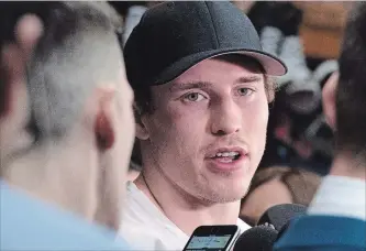  ?? PAUL CHIASSON
THE CANADIAN PRESS ?? Montreal Canadiens' Brendan Gallagher talks with reporters as the team wraps up its season Monday in Brossard, Que.