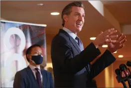  ?? JIM WILSON — THE NEW YORK TIMES ?? Gov. Gavin Newsom speaks at the Chinese Culture Center in San Francisco on Friday. If a recall effort is certified for an election, voters will be asked who should replace him if he is removed.