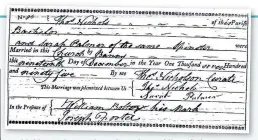  ??  ?? Could this marriage register show the wedding of Alan Harper’s 4x great grandparen­ts?