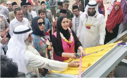  ?? — KUNA ?? PANTENE: Officials attend a ceremony marking the inaugurati­on of two schools and laying corner stone of an orphanage house at the Kuwait Charitable Village.
