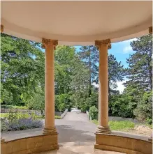  ?? ?? Left, the view from the revamped loggia at Sydney Gardens, which have undergone £3.4m of restoratio­n work over the past three years. Right, the restored toilets in the Gardens with, inset, how they were before.