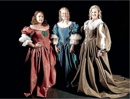  ??  ?? Sarah Tucker, left, creating the dresses for Wellington Repertory Theatre’s upcoming production of Nell Gwynn, above.