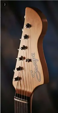  ??  ?? 2. Fender in style but far from a clone, Swope’s headstock recalls a larger 70s style. And, along with using staggered height vintage-style tuners, Chris also prefers to add a single string-tree on the top two strings to ensure a clean ring at the bone...