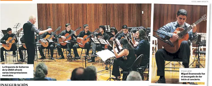  ?? FOTOS: JIMMY ARGUETA ?? La Orquesta de Guitarras de la UNAH ofreció varias interpreta­ciones musicales. Impecable Miguel Enamorado fue el encargado de dar inicio al concierto.