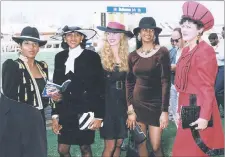  ??  ?? BOWLED OVER: This line-up of ladies and their hats caught the cameraman’s attention at the 1991 Durban July. From left are Venissa Pillay, Rochelle Williams, Lynette Ward, Desiree Jacob and Annemarie de Beer. ARCHIVES