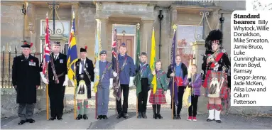  ??  ?? Standard bearers Billy Whytock, Willie Donaldson, Mike Smeaton, Jamie Bruce, Luke Cunningham, Arran Boyd, Ramsay Gregor-Jenny, Jade McKen, Ailsa Low and Calum Patterson