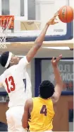  ?? SMIERCIAK / POST-TRIBUNE JOHN ?? Jalen Washington blocks a shot by Chesterton’s Justin Sims.