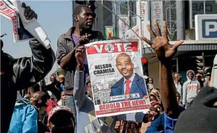  ?? GETTY IMAGES ?? A 2019 protest in support of Nelson Chamisa, who was subsequent­ly forcibly ousted as leader of the Movement for Democratic Change and now heads an entirely new party, the Citizens Coalition for Change.