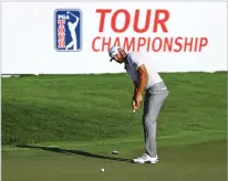  ?? CURTIS COMPTON/ASSOCIATED PRESS ?? Dustin Johnson misses an eagle putt on the 18th green during the second round of the Tour Championsh­ip on Saturday at East Lake Golf Club in Atlanta. Johnson made birdie on the hole.